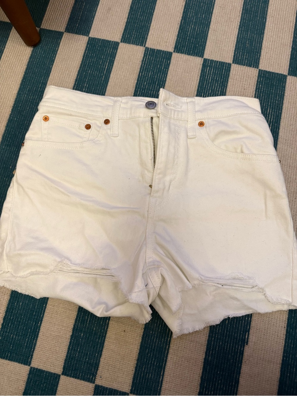 Levi's White Distressed High-Rise Denim Shorts